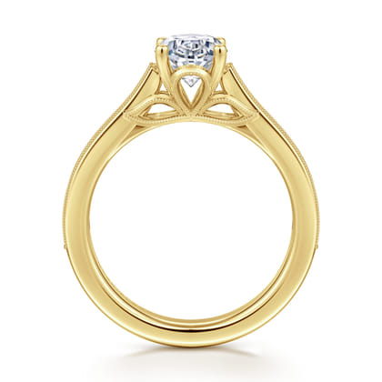 Favola - 14K Yellow Gold Oval Lotus Diamond Engagement Ring