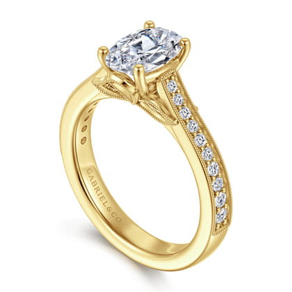Favola - 14K Yellow Gold Oval Lotus Diamond Engagement Ring