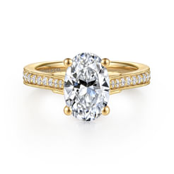 14K Yellow Gold Oval Lotus Diamond Engagement Ring