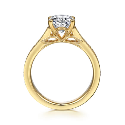 Favola - 14K Yellow Gold Oval Lotus Diamond Engagement Ring