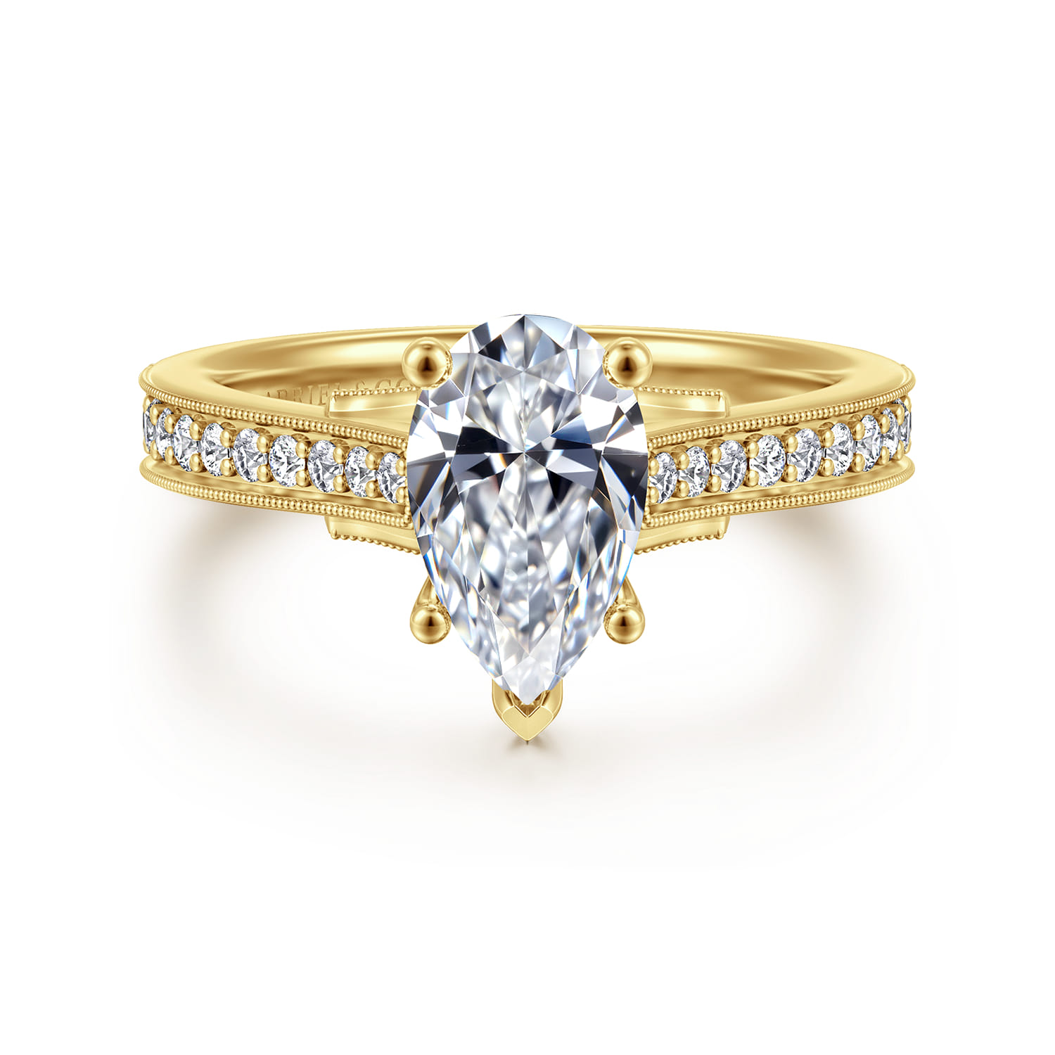 Favola - 14K Yellow Gold Pear Shape Lotus Diamond Engagement Ring