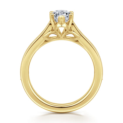 Favola - 14K Yellow Gold Pear Shape Lotus Diamond Engagement Ring
