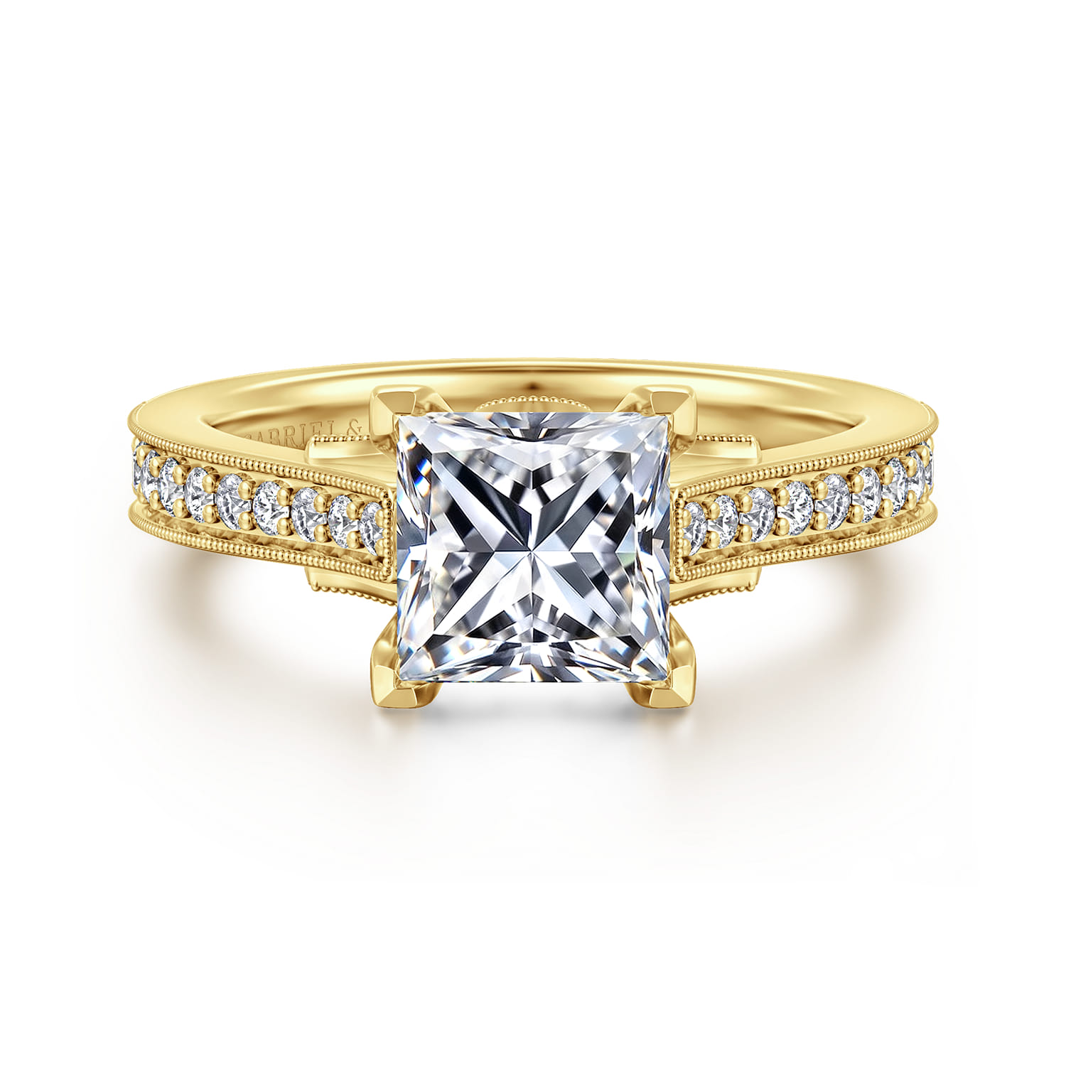Favola - 14K Yellow Gold Princess Cut Lotus Diamond Engagement Ring