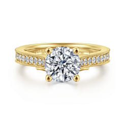 Favola - 14K Yellow Gold Round Lotus Diamond Engagement Ring