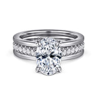 Feah - 14K White Gold Wide Band Oval Diamond Engagement Ring