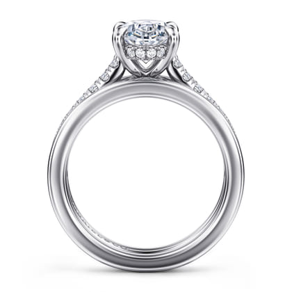 Feah - 14K White Gold Wide Band Oval Diamond Engagement Ring