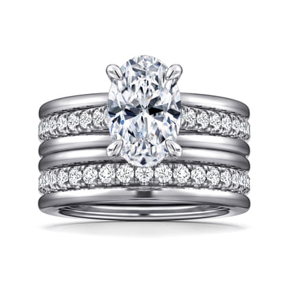 Feah - 14K White Gold Wide Band Oval Diamond Engagement Ring
