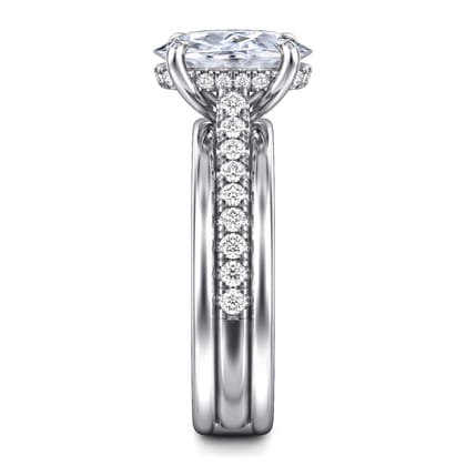 Feah - 14K White Gold Wide Band Oval Diamond Engagement Ring