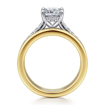 Feah - 14K Yellow-White Gold Wide Band Cushion Cut Diamond Engagement Ring
