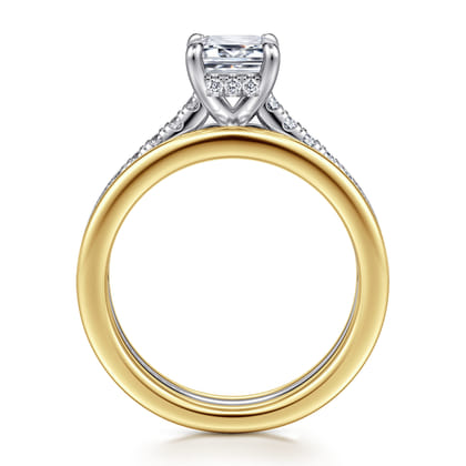 Feah - 14K Yellow-White Gold Wide Band Emerald Cut Diamond Engagement Ring