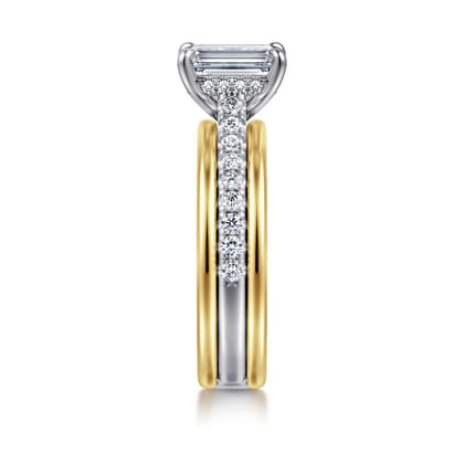 Feah - 14K Yellow-White Gold Wide Band Emerald Cut Diamond Engagement Ring