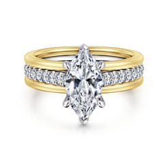 Feah - 14K Yellow-White Gold Wide Band Marquise Shape Diamond Engagement Ring