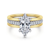 Feah - 14K Yellow-White Gold Wide Band Marquise Shape Diamond Engagement Ring