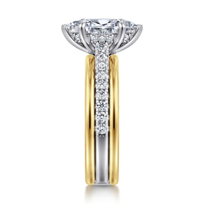 Feah - 14K Yellow-White Gold Wide Band Marquise Shape Diamond Engagement Ring