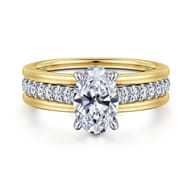 Feah - 14K Yellow-White Gold Wide Band Oval Diamond Engagement Ring