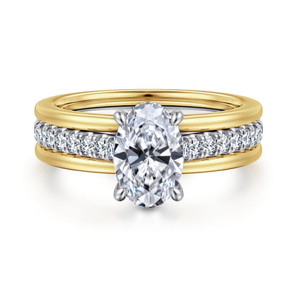 Feah - 14K Yellow-White Gold Wide Band Oval Diamond Engagement Ring
