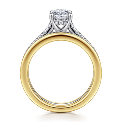 Feah - 14K Yellow-White Gold Wide Band Oval Diamond Engagement Ring