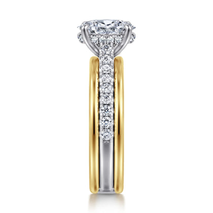 Feah - 14K Yellow-White Gold Wide Band Oval Diamond Engagement Ring