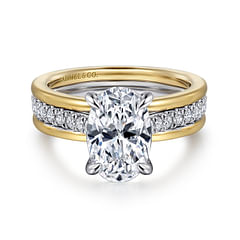 Feah - 14K Yellow-White Gold Wide Band Oval Diamond Engagement Ring