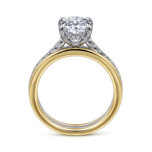 Feah - 14K Yellow-White Gold Wide Band Oval Diamond Engagement Ring