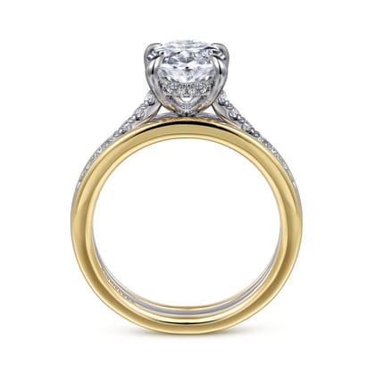 Feah - 14K Yellow-White Gold Wide Band Oval Diamond Engagement Ring