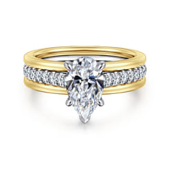 Feah - 14K Yellow-White Gold Wide Band Pear Shape Diamond Engagement Ring