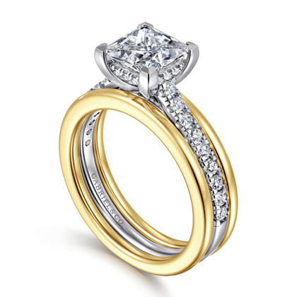 Feah - 14K Yellow-White Gold Wide Band Princess Cut Diamond Engagement Ring