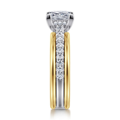 Feah - 14K Yellow-White Gold Wide Band Princess Cut Diamond Engagement Ring