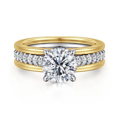 Feah - 14K Yellow-White Gold Wide Band Round Diamond Engagement Ring
