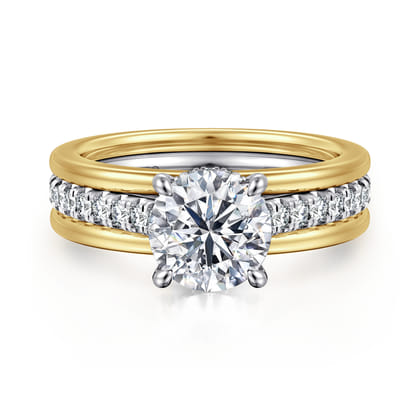 Feah - 14K Yellow-White Gold Wide Band Round Diamond Engagement Ring