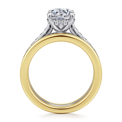 Feah - 14K Yellow-White Gold Wide Band Round Diamond Engagement Ring