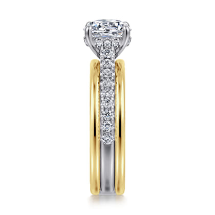 Feah - 14K Yellow-White Gold Wide Band Round Diamond Engagement Ring