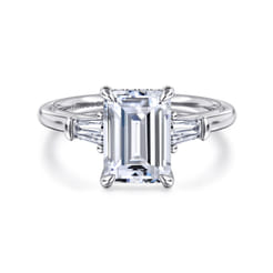 Feana - 14K White Gold Emerald Cut Three Stone Diamond Engagement Ring