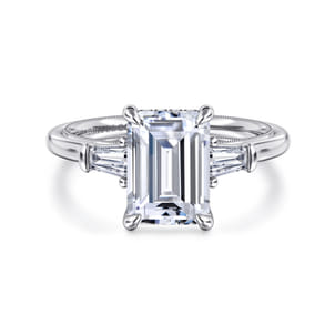 Feana - 14K White Gold Emerald Cut Three Stone Diamond Engagement Ring