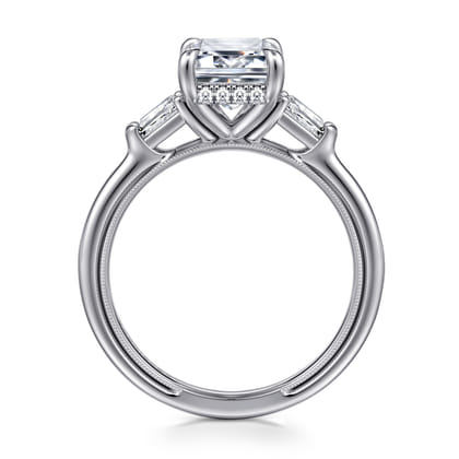 Feana - 14K White Gold Emerald Cut Three Stone Diamond Engagement Ring