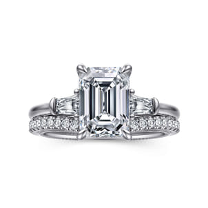 Feana - 14K White Gold Emerald Cut Three Stone Diamond Engagement Ring