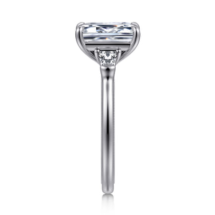 Feana - 14K White Gold Emerald Cut Three Stone Diamond Engagement Ring