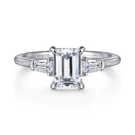 Feana - 14K White Gold Emerald Cut Three Stone Diamond Engagement Ring