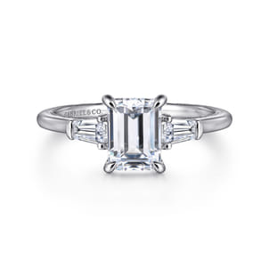 Feana - 14K White Gold Emerald Cut Three Stone Diamond Engagement Ring
