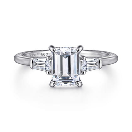 Feana - 14K White Gold Emerald Cut Three Stone Diamond Engagement Ring