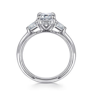 Feana - 14K White Gold Emerald Cut Three Stone Diamond Engagement Ring