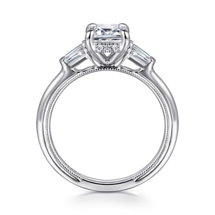 Feana - 14K White Gold Emerald Cut Three Stone Diamond Engagement Ring