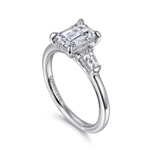 Feana - 14K White Gold Emerald Cut Three Stone Diamond Engagement Ring