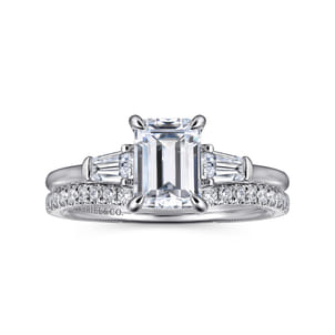 Feana - 14K White Gold Emerald Cut Three Stone Diamond Engagement Ring