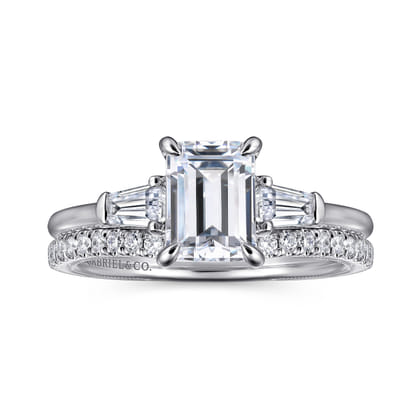 Feana - 14K White Gold Emerald Cut Three Stone Diamond Engagement Ring