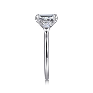 Feana - 14K White Gold Emerald Cut Three Stone Diamond Engagement Ring