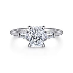Feana - 14K White Gold Rectangular Radiant Cut Three Stone Diamond Engagement Ring