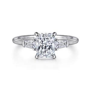 Feana - 14K White Gold Rectangular Radiant Cut Three Stone Diamond Engagement Ring