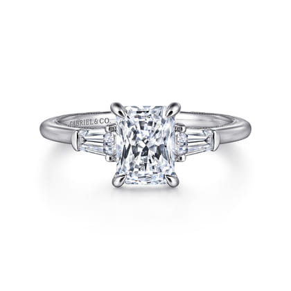 Feana - 14K White Gold Rectangular Radiant Cut Three Stone Diamond Engagement Ring