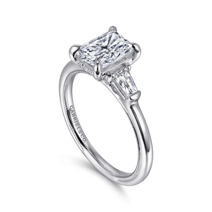 Feana - 14K White Gold Rectangular Radiant Cut Three Stone Diamond Engagement Ring